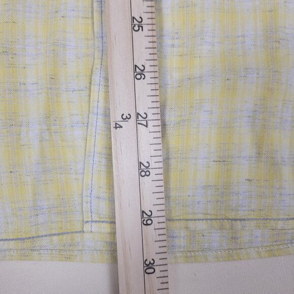 32 Bar Blues Men's Medium Linen/Cotten Long Sleeve Yellow Plaid Casual Shirt - Picture 6 of 7